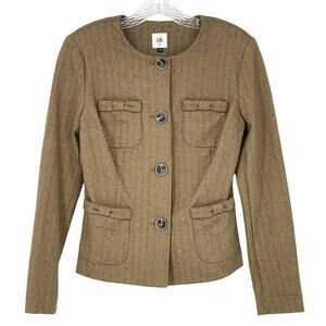 Cabi Tan Striped Herringbone Blazer Sz XSmall Bow Pockets Quiet Luxury Preppy